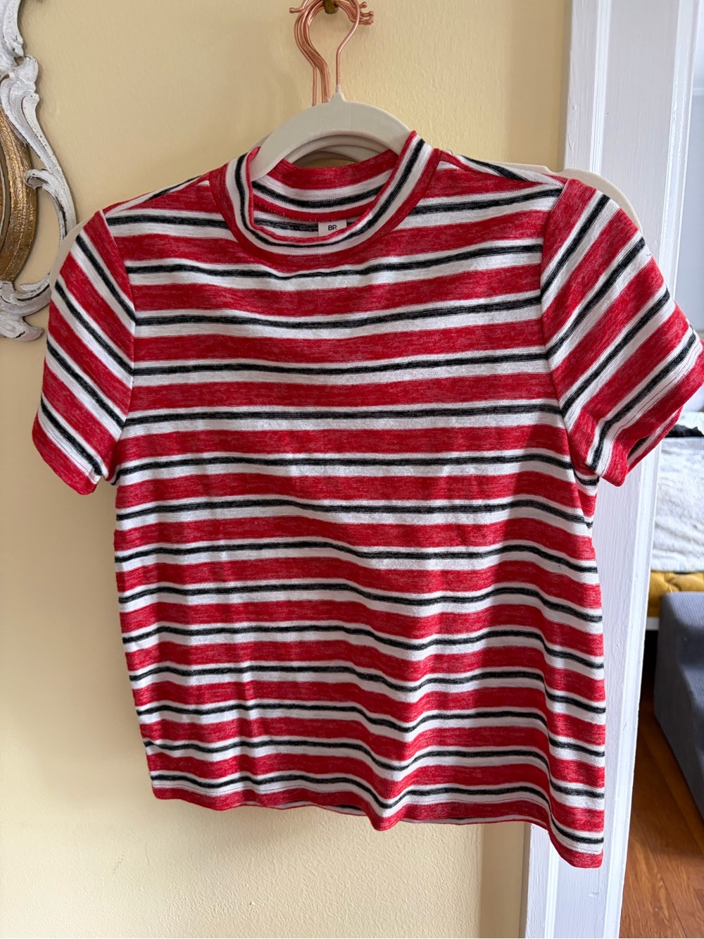 bp Red, White & Black Striped Short Sleeve Top